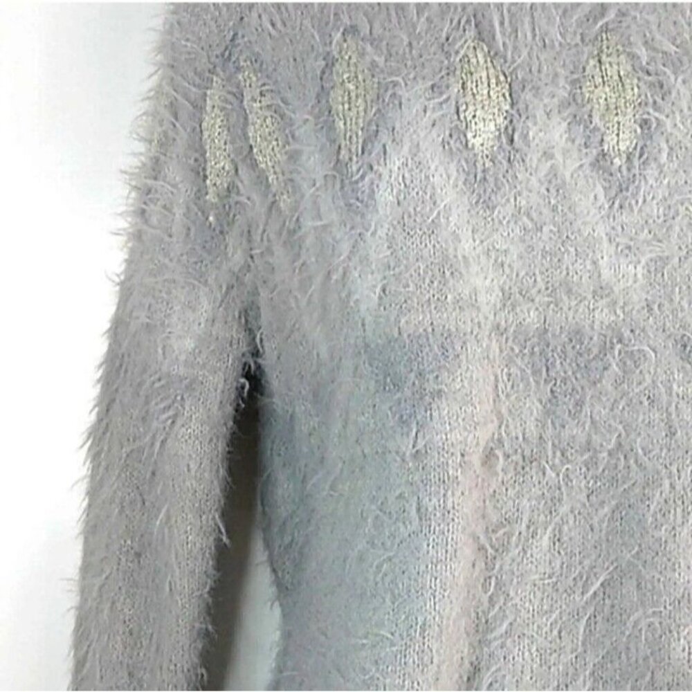 LC Lauren Conrad Women's Sweater Gray Purple Sz S Fair Isle Boat Neck Soft Cozy - Picture 7 of 11